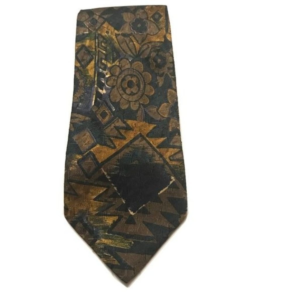 Bolgheri Classic Men's Silk Tie Teal Gold  57"  EUC